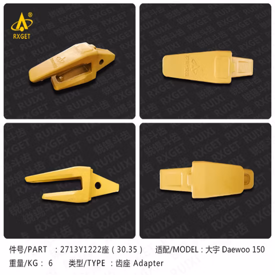2713-1221re Dh150 Series Punta de diente de cucharón de cincel de roca, Diente y adaptador de excavación de cucharón de excavadora y cargadora, Piezas de repuesto para máquinas de construcción
